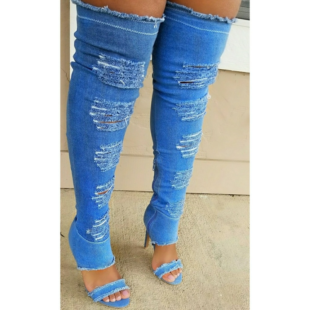 Denim boots